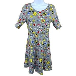 Size 16 Emily West Reversible Dress Stretch Emoji Blue White Boho Fit And Flare